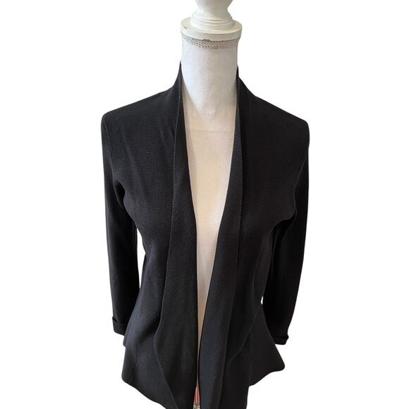 Eileen Fisher Silk Blend Open Front Cardigan Sweater Black XS - Picture 3 of 7